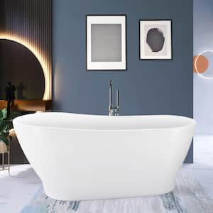 63 in. Modern Acrylic Double Slipper Flatbottom Non-Whirlpool Bathtub Soaking SPA Tub in Glossy White