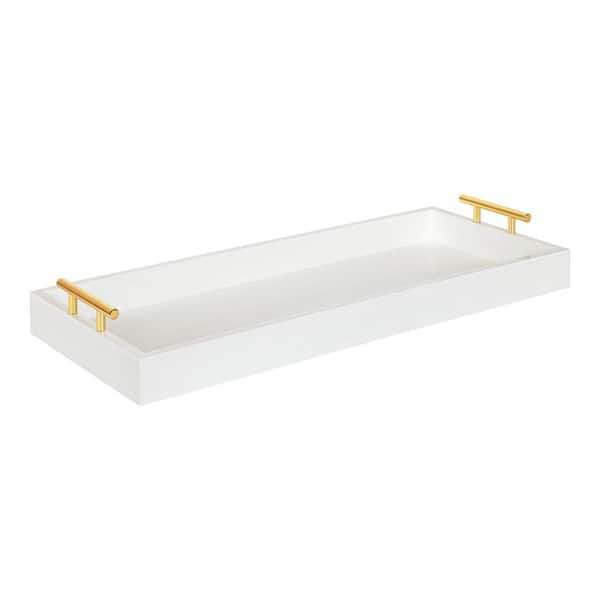 Unbranded 10 x 24 White and Gold Lipton Narrow Decorative Tray with Polished Metal Handles