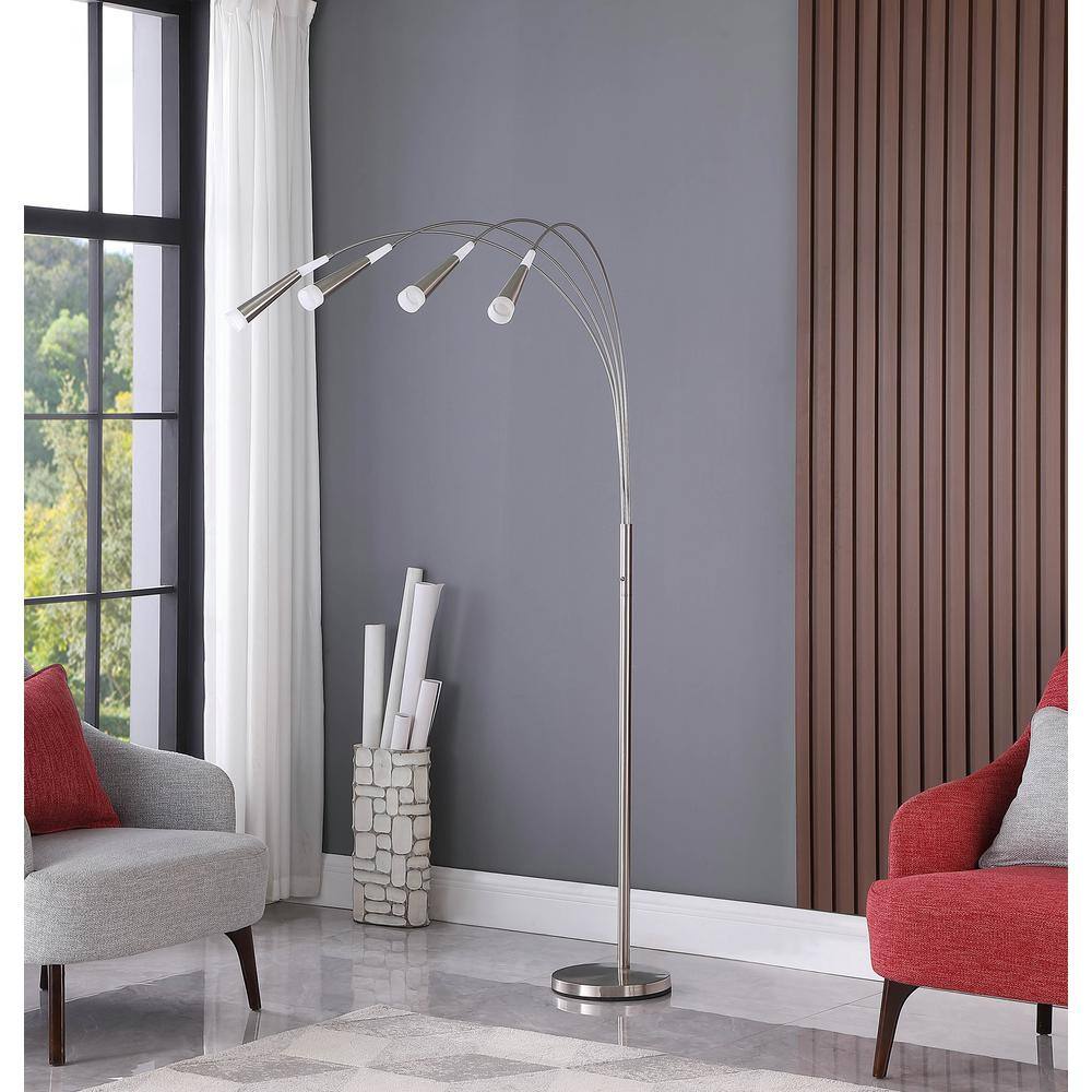 72" Silver Multi-Head Arc Floor Lamp with Frosted Glass Shades