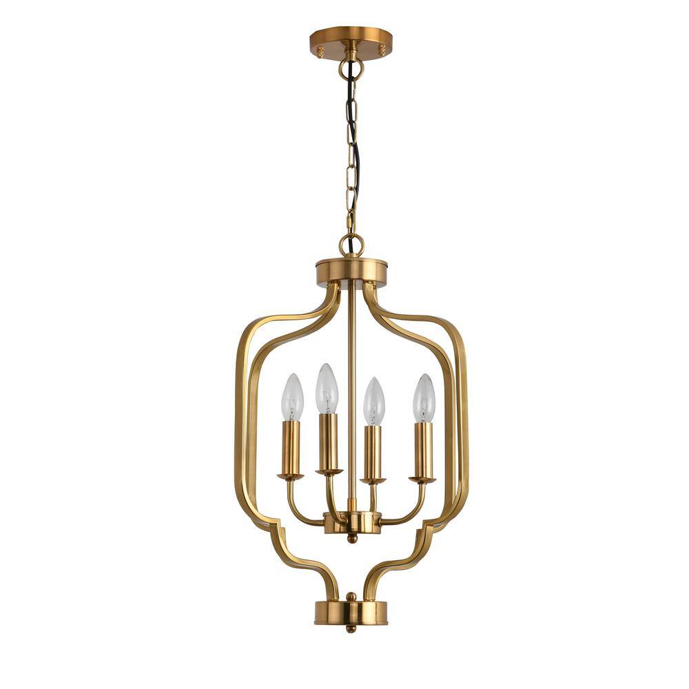 16.5 in. W 4-Light Electroplated Gold Iron Metal Frame Retro Candlestick Chandelier Adjustable ...