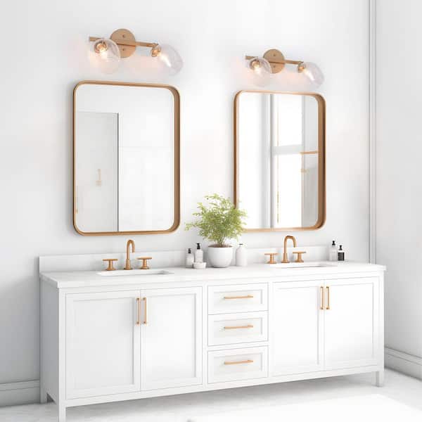 Modern 17 in. 2-Light Gold Vanity Light with Rotatable Wine Cup Clear Glass Shades