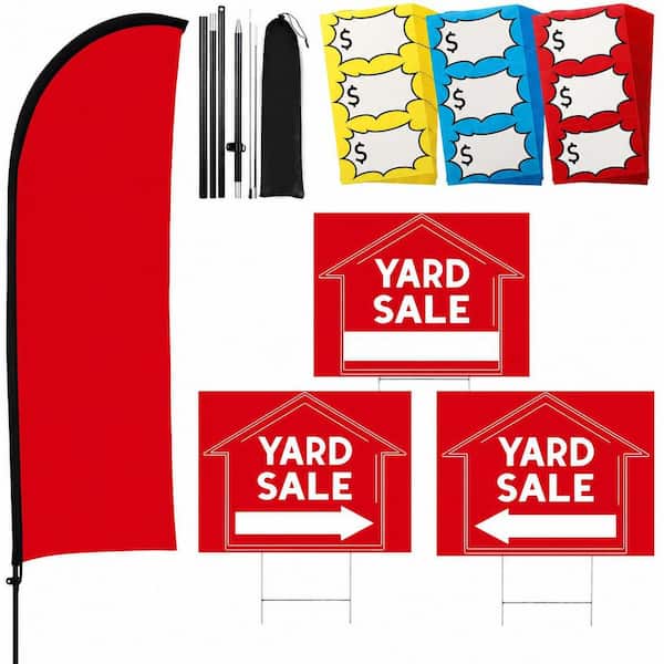 1-Pack 7ft Polyester Feather Flag Kit Yard Sale Banner with Aluminum Fiberglass Pole, 3-Pack Plastic Signs