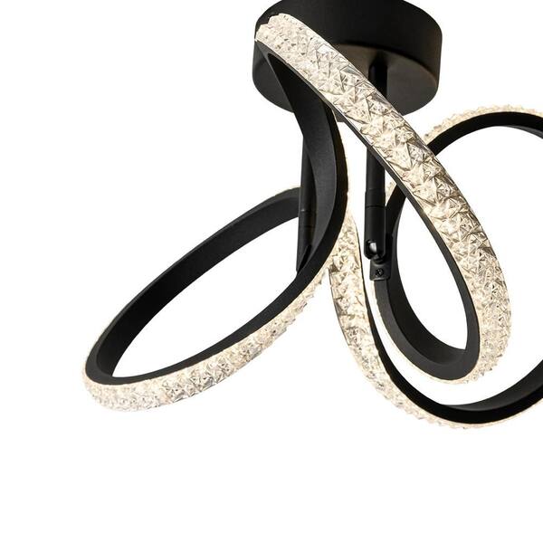 HUOKU Liman Modern 1-Light 16.1 in. W Black Swirl Ring Flush Mount