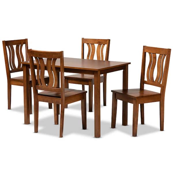 Baxton Studio Zamira 5-Piece Walnut Brown Dining Set