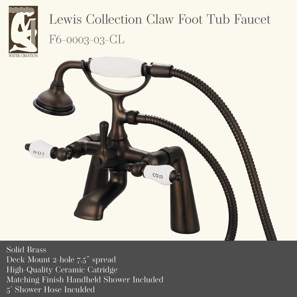 Vintage Oil-Rubbed Bronze 7-Inch Deck Mount Tub Faucet with Hand Shower