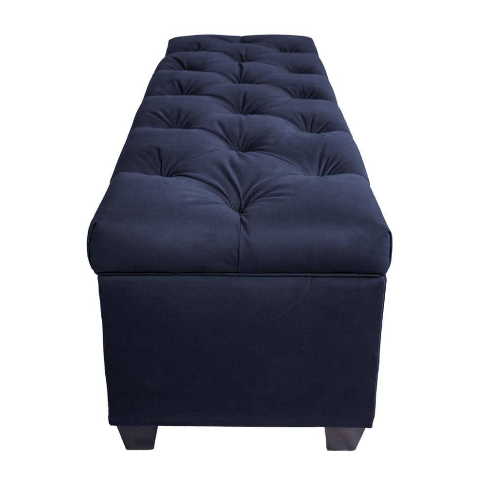 Indigo Diamond Tufted Linen Storage Bench with Shoe Slots