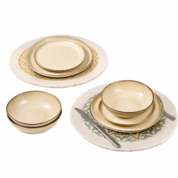 KHKFY 18-Piece Handmade Stoneware Dinnerware Set for 6 with