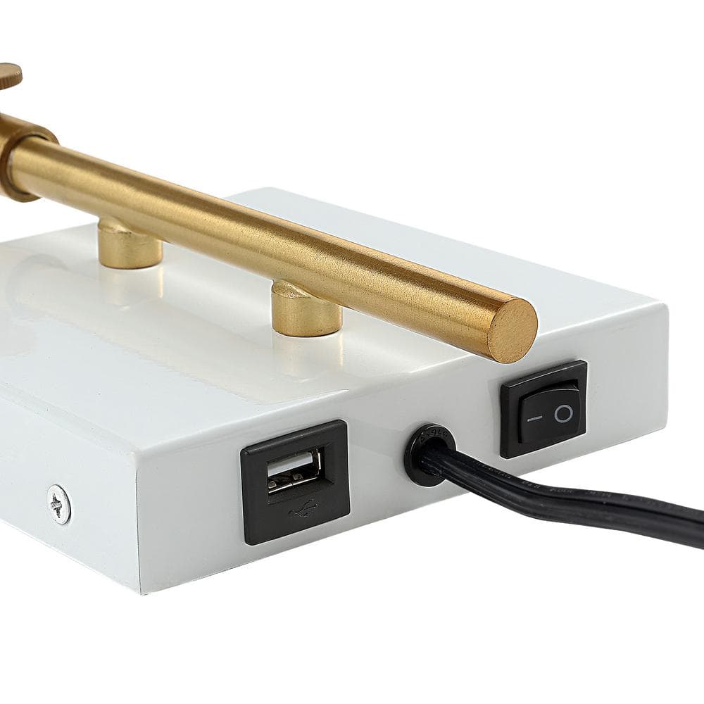 Modern Farmhouse 20.5" White and Brass Gold Iron LED Swing Arm Sconce