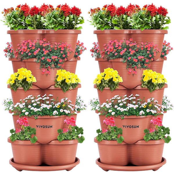 VIVOSUN 5 Tier PP Vertical Stackable Planter in Brown (30 Pots)
