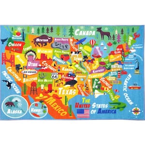 Multi-Color Kids and Children Bedroom Playroom USA United States Map Educational Learning 3 ft. x 5 ft. Area Rug