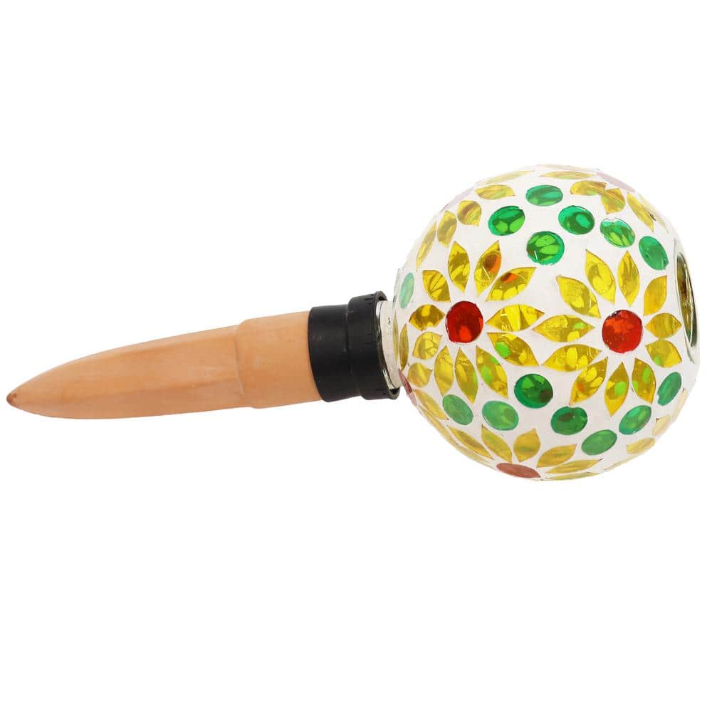 Bright Blooms Mosaic Glass Plant Watering Globe with Clay Spike