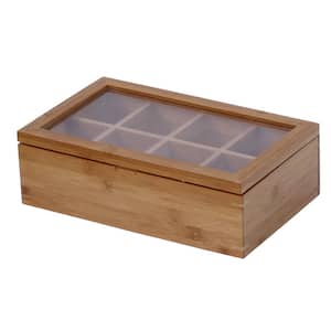 8-Compartment Bamboo Tea Box with Hinged Lid