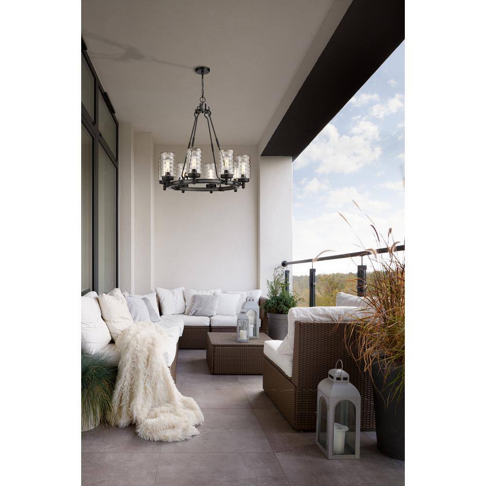 Ashen Barnboard Black 8-Light Outdoor Chandelier