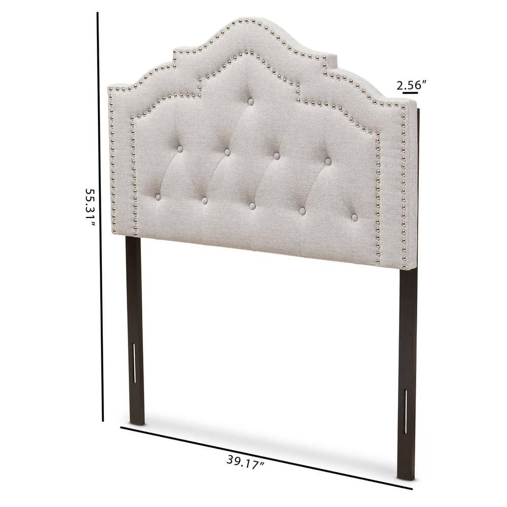 Greyish Beige Tufted Upholstered Twin Headboard with Nailhead Trim