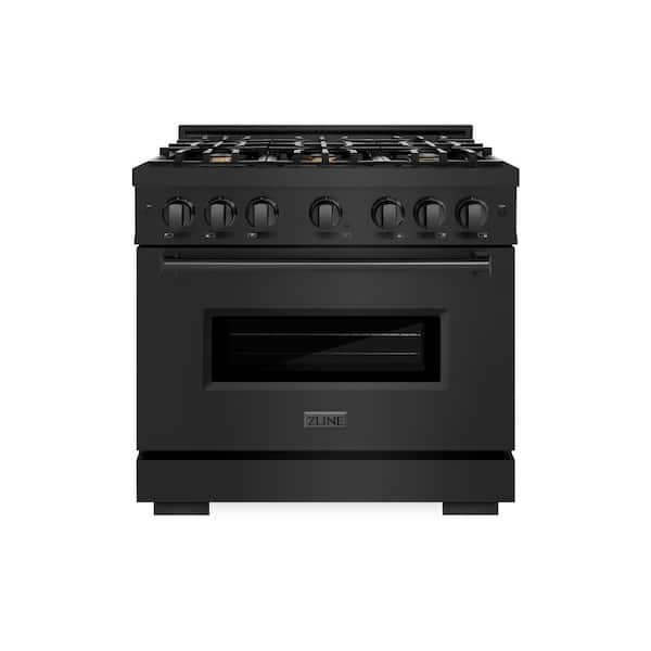 Classic 36 in. 6-Burner Gas Range with Gas Convection Oven and Brass Burners in Black Stainless Steel