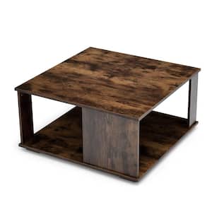 2-Tier 31.5 in. Brown Square Wooden Coffee Table with Storage Industrial Center Table for Living Room