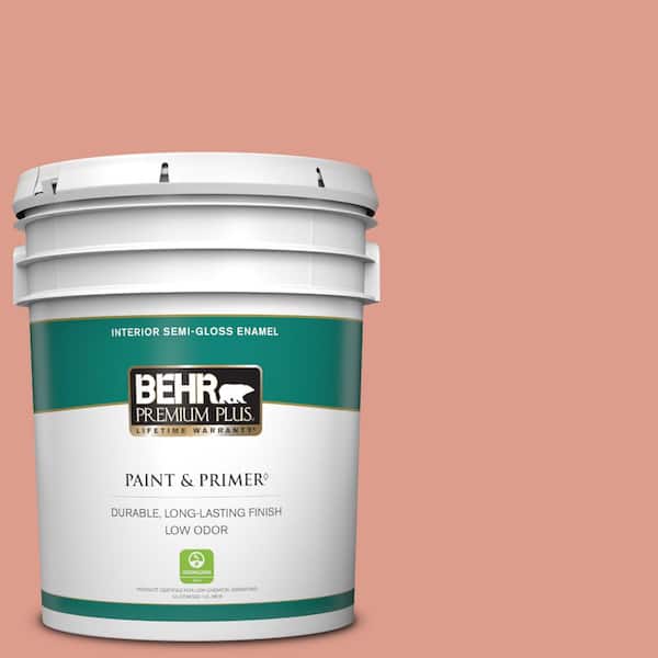 BEHR PREMIUM PLUS 5 gal. #210D-4 Medium Terracotta Semi-Gloss Enamel Low Odor Interior Paint & Primer