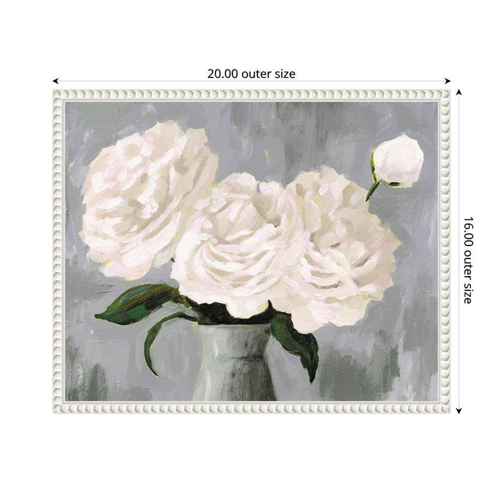 White Blooms in Gray Vase II Canvas Print with White Frame