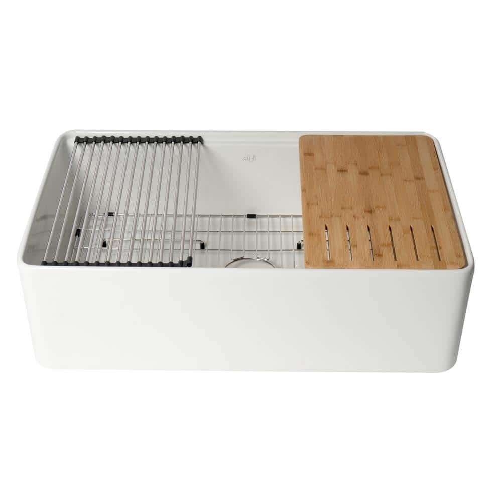 ALFI BRAND 33 in. Step Rim Farmhouse/Apron-Front Single Bowl White