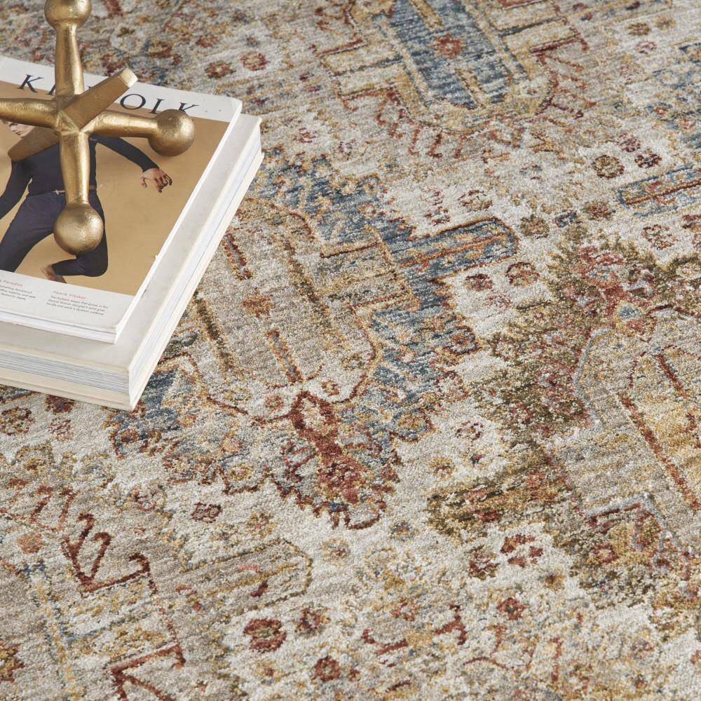 Ivory Multi Synthetic Rectangular Aztec Area Rug