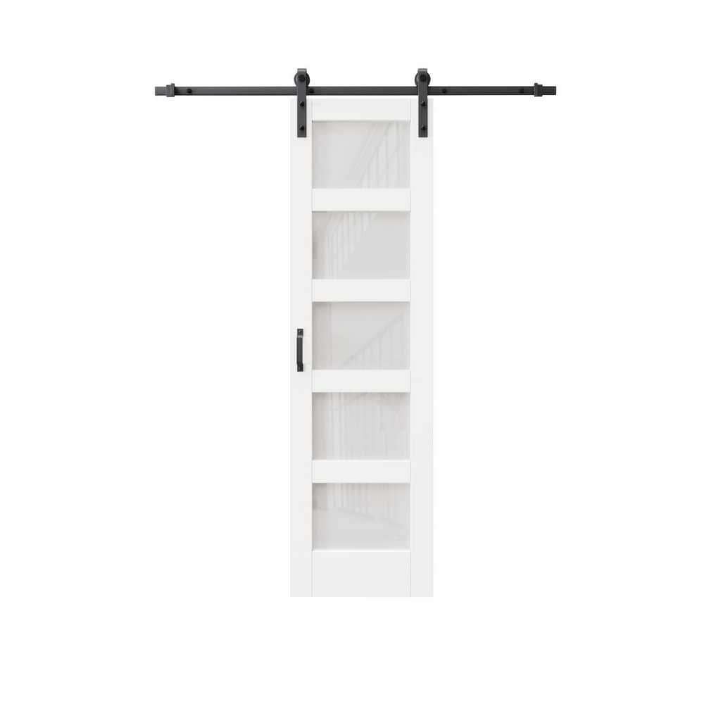 18 in. x 80 in. 5-Lite Tempered Frosted Glass White Primed MDF Sliding Barn Door with Hardware Kit (Soft Close Include) price history on PriceWatchPro