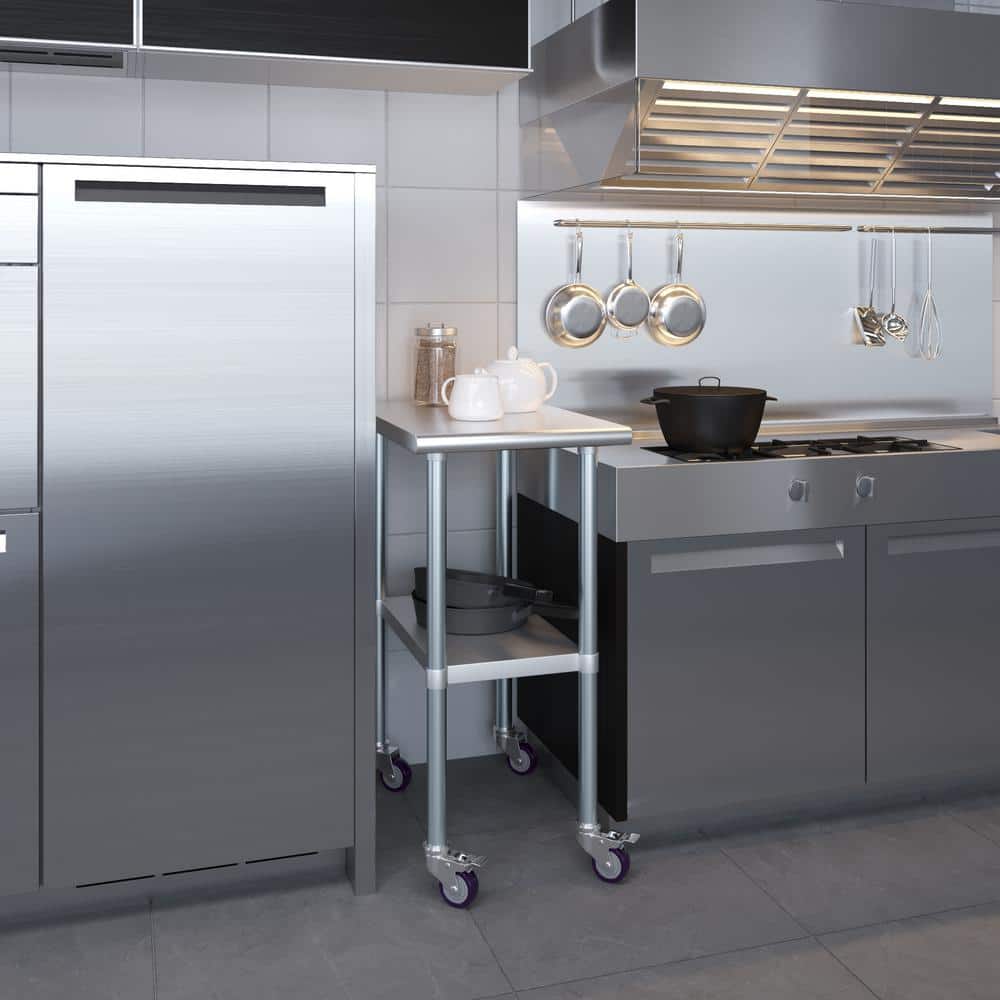 18" x 30" Stainless Steel Work Table with Casters and Undershelf