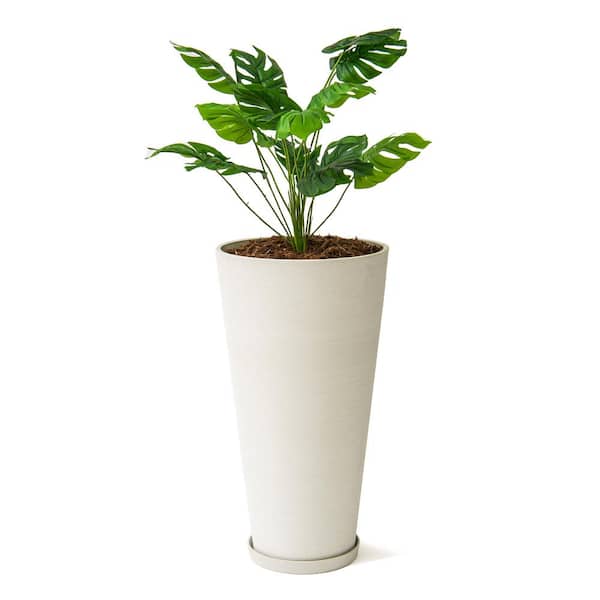 XBRAND 28 in. Tall Modern Round Planter, Tapered Floor Planter for Indoor and Outdoor Planter, Patio Decor, White
