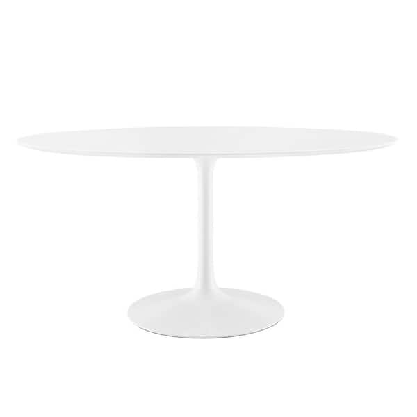 Lippa Oval White MDF Wood 60 in. Pedestal Base Dining Table for 6