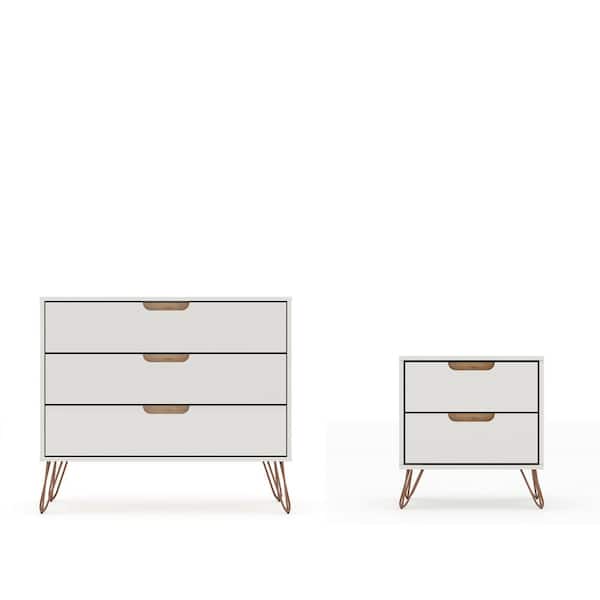 Luxor Intrepid 5-Drawer Off White and Nature Mid-Century Modern Dresser and Nightstand (Set of 2)