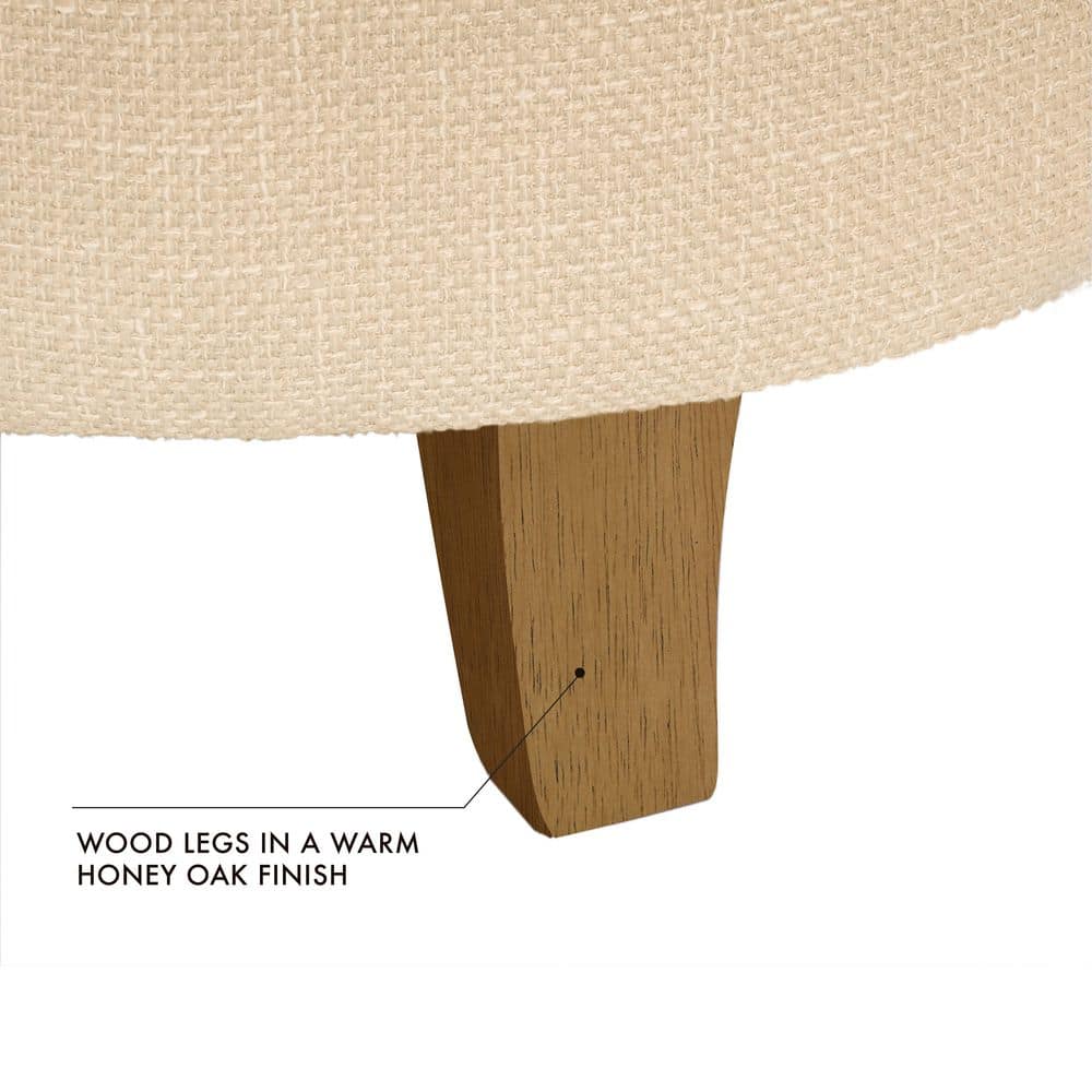Light Tan Round Tufted Storage Ottoman with Wooden Legs