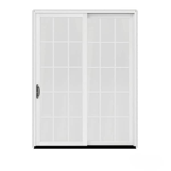 JELD-WEN 60 in. x 80 in. W-2500 Contemporary Desert Sand Clad Wood Right-Hand 15 Lite Sliding Patio Door w/White Paint Interior