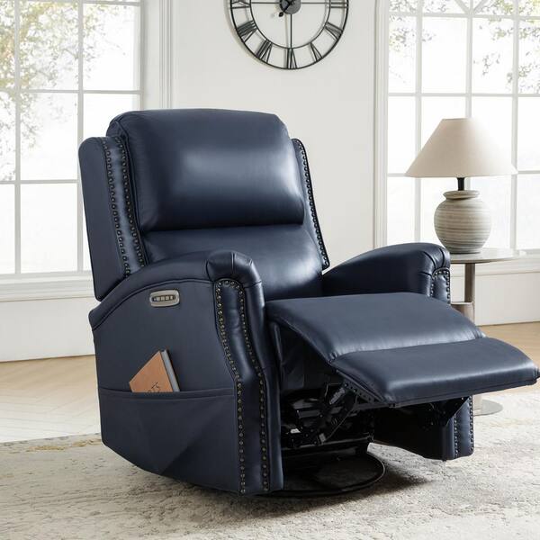 JAYDEN CREATION Joachim Navy 34.5 in. Traditional Genuine Leather