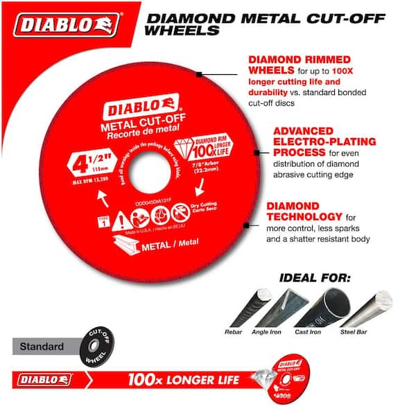 NEW Diablo Diamond 2 PACK 4 1/2" Metal Cut Off Disc 7/8" Arbor DDD045DIA102P 