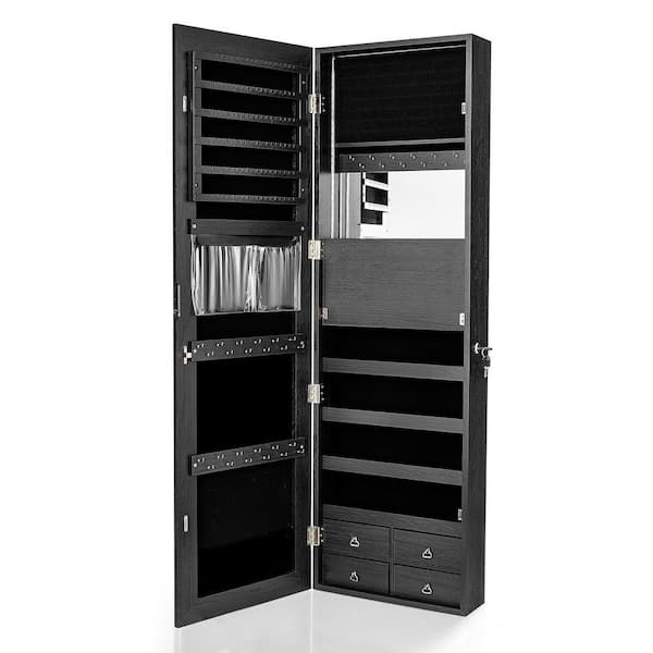 Black Jewelry Box Mirrored Cabinet Armoire Organizer Storage with LED Lights