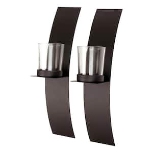 12 in. x 2.5 in. Black Metal Candle Wall Sconces With Glass (Set of 2)