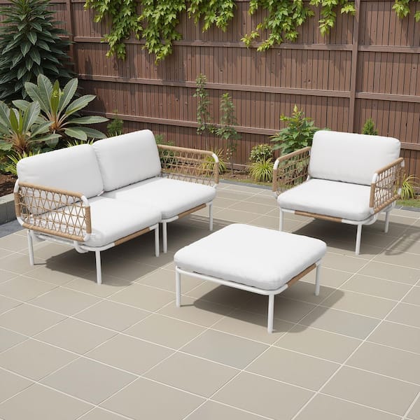 Crestlive Products 4-Piece Rattan Aluminum Outdoor Sectional Set with Beige Cushions