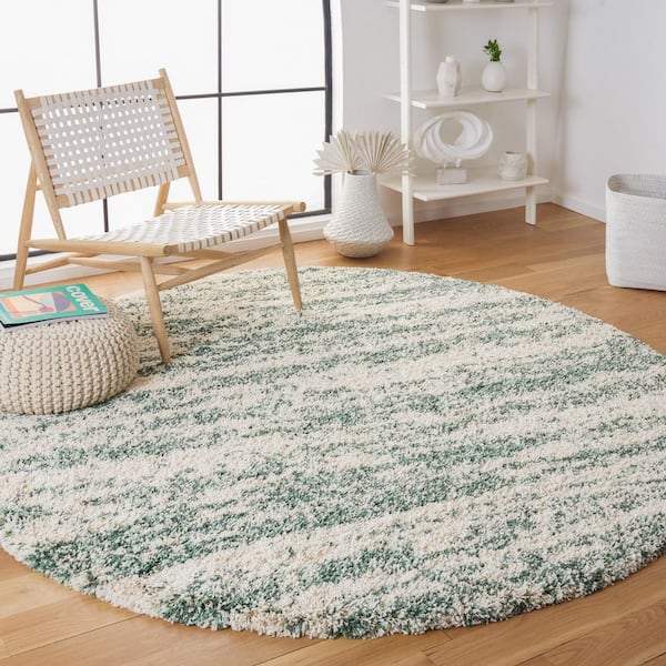 Hudson Shag 10 ft. x 10 ft. Round Ivory/Green Marble Area Rug