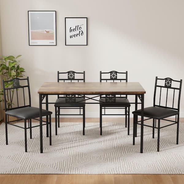 VECELO 5-Piece Dining Table Set Wooden Kitchen Table 1 Table 4