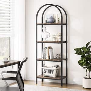 Jannelly 23.62 in. Brown Wood and Black Metal 4tier Radial Corner Shelves Bookcase Storage Rack Plant Stand