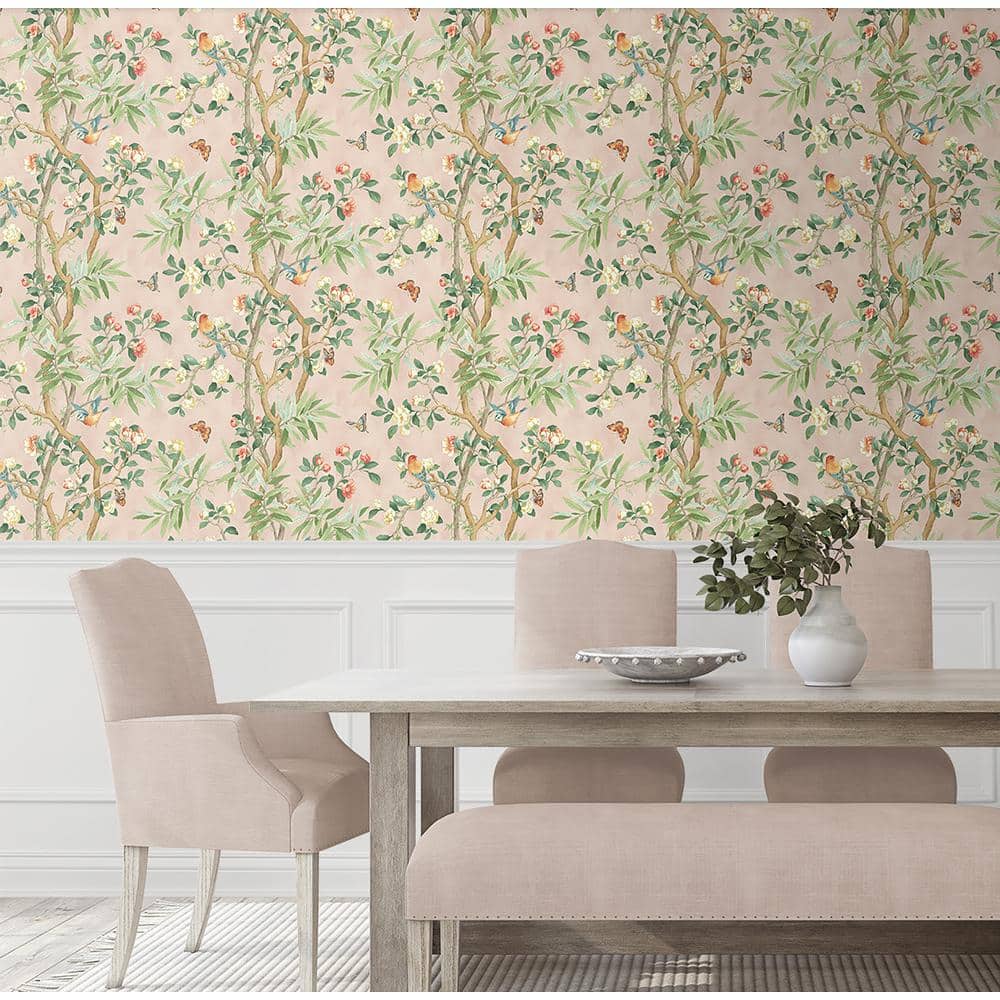 Kimono Vine Pink Bamboo Floral Peel and Stick Wallpaper