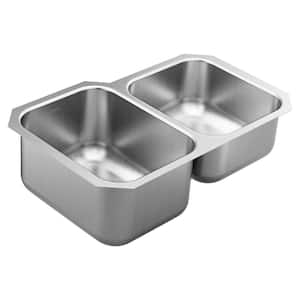 1800 Series Stainless Steel 31.75 in. Double Bowl Undermount Kitchen Sink