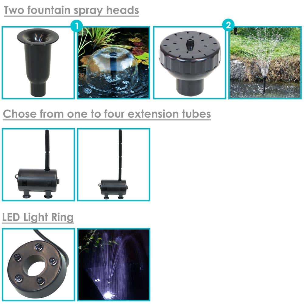 Solar Powered Black Pond Pump Kit with LED Light