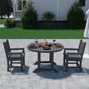 HDPE Outdoor Dining Armchair with Cushion Gray (Set Of 2)