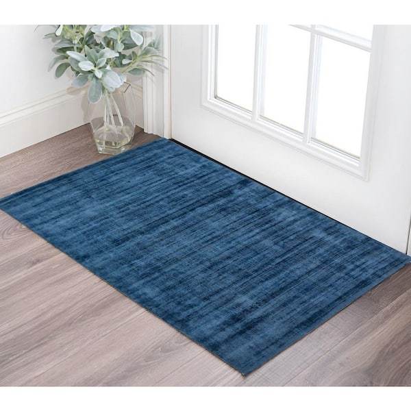 2 ft. x 3 ft. Dark Blue Striped Hand Woven Area Rug
