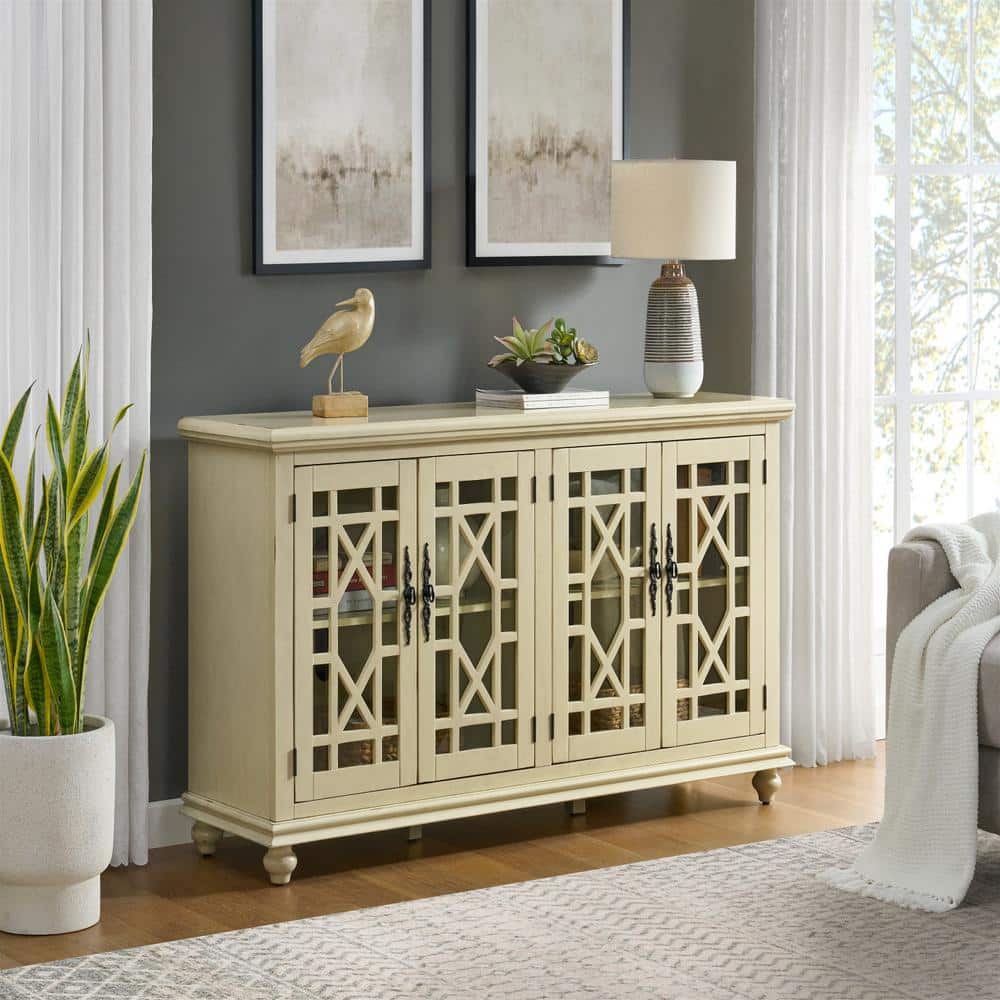 Ahmara Antique White 63'' Traditional Media Console with Cabinet