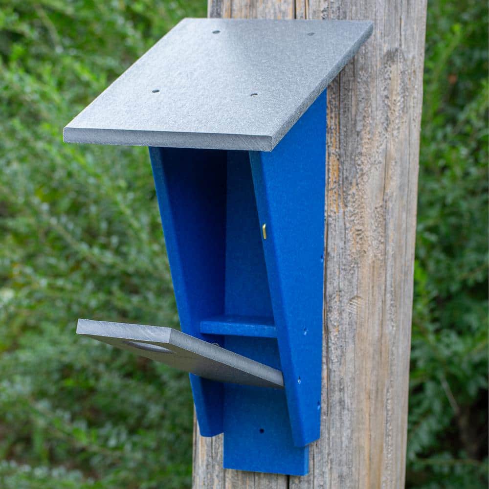 Gray and Blue Poly Resin Mid-Century Modern Birdhouse