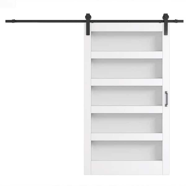 TENONER 48 in. x 84 in. 5 Lites, Frosted Glass, White, Can't Be Painted, Finished MDF Sliding Barn Door with Hardware Kit