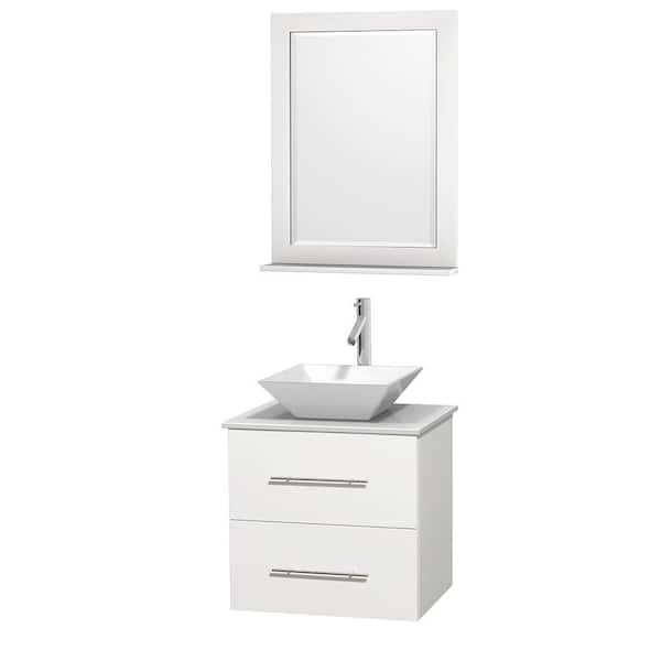 Wyndham Collection Centra 24 in. Vanity in White with Solid-Surface Vanity Top in White, Porcelain Sink and 24 in. Mirror