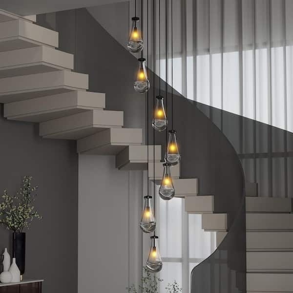 Jushua 7-Light Black High Ceiling Chandeliers Adjustable Cluster