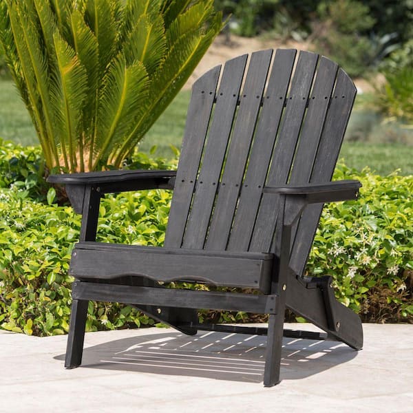 COWLOWN 1-Piece Dark Gray Folding Wood Outdoor Patio Adirondack